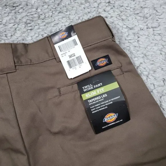 Dickies Slim Fit Tapered Twill Flex Brown Work Pants Men's Size 36 x 32